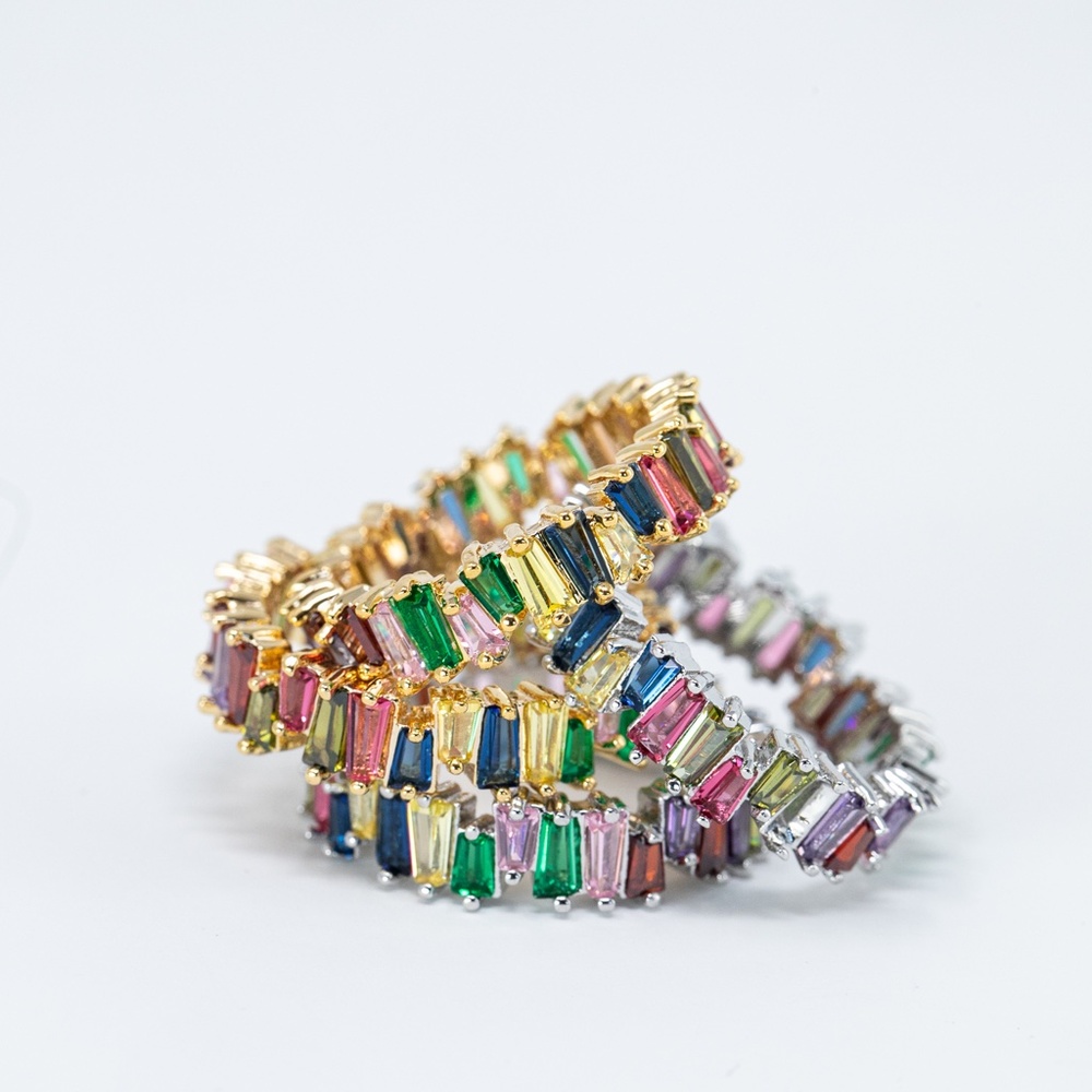 multi colored gold rhinestone stone ring stackable - Picture 3 of 5